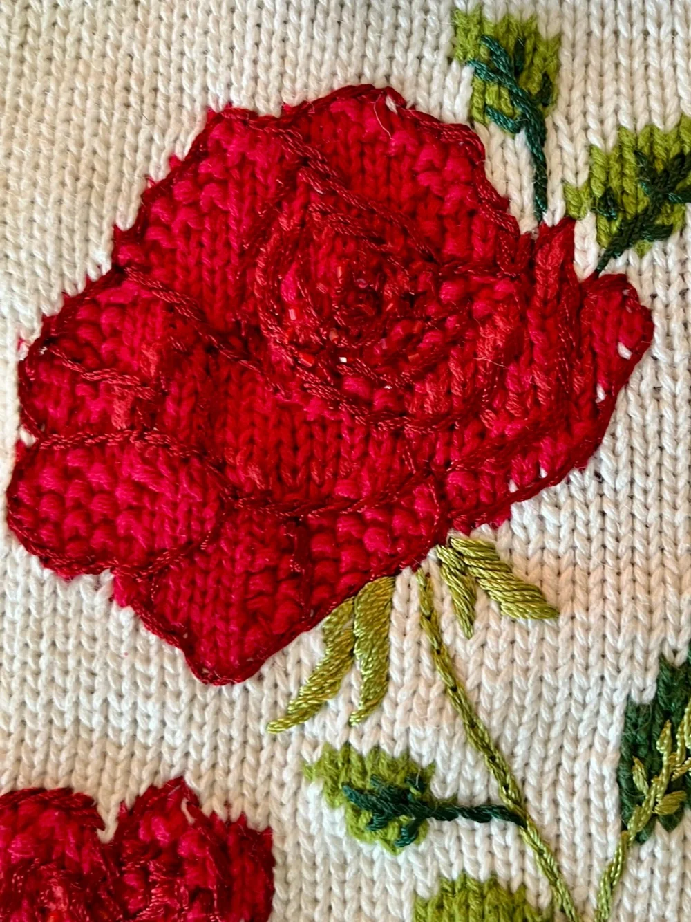Storybook Knits White Cardigan Sweater Cardigan Red Rose Toile Embroidery SZ XS